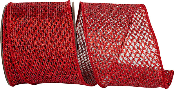 Metallic Net Wired Red Ribbon (2-Sizes)