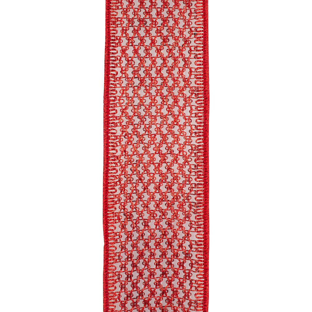Metallic Net Wired Red Ribbon (2-Sizes)