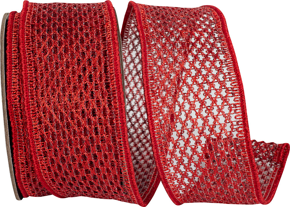 Metallic Net Wired Red Ribbon (2-Sizes)
