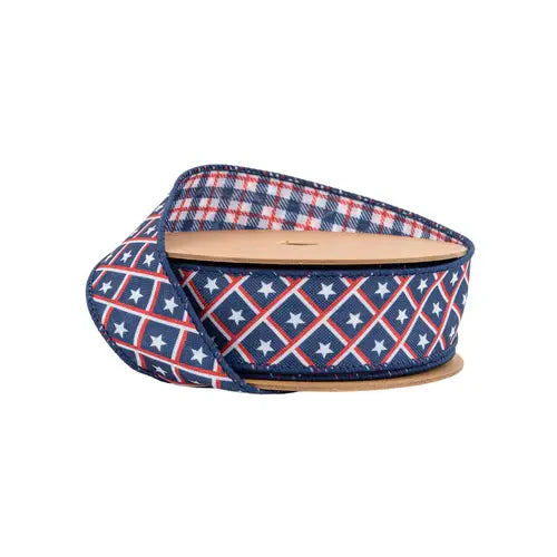 1.5" x 10 Yards Patriotic Stars & Plaid Ribbon