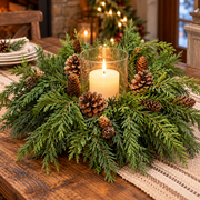 18" Noble Cedar w/ Cones Glass Candleholder