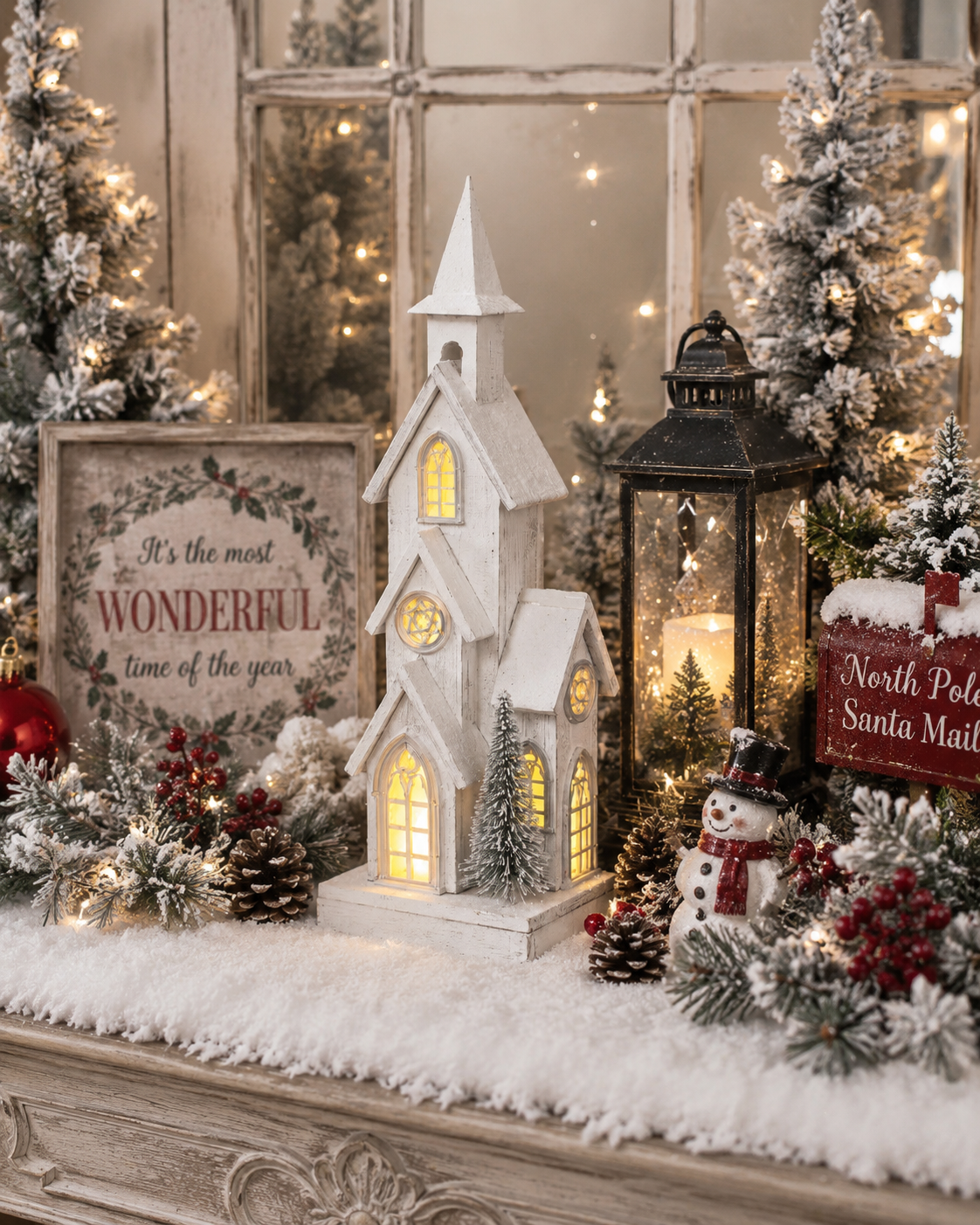 Battery Operated Winter White Church (3-Sizes)