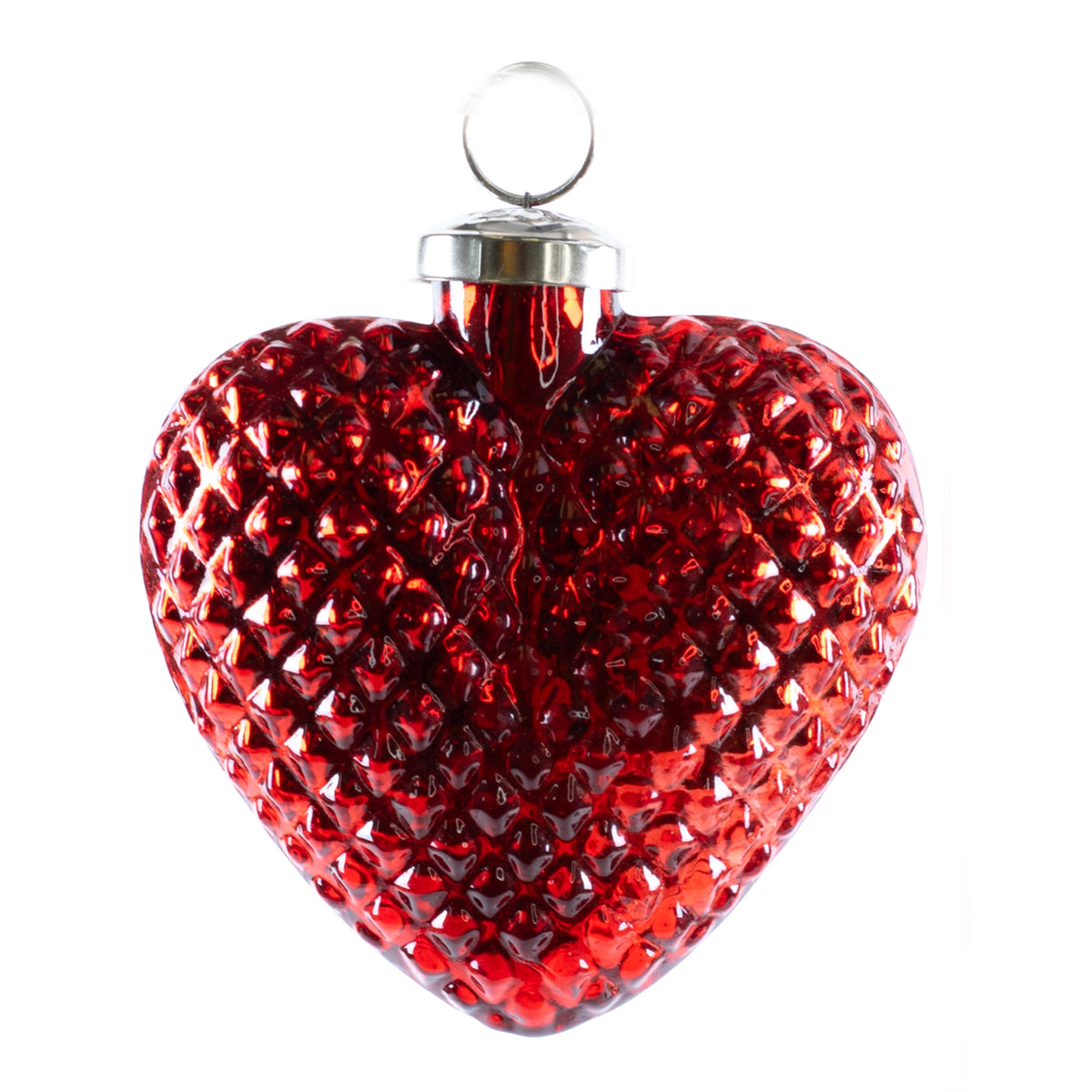 Red Glass Textured Heart Ornament (3-Sizes)