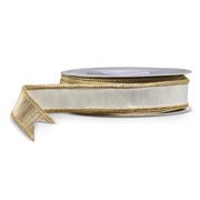 1" x 10 YDS White Gold Wired Ribbon