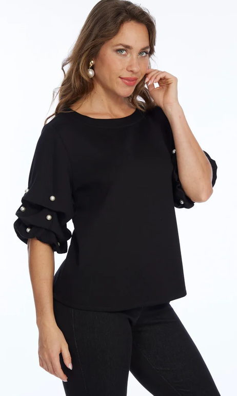 Puff Sleave Top w/ Pearls By: Lior (2-Colors)
