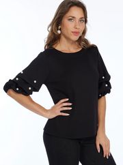 Puff Sleave Top w/ Pearls By: Lior (2-Colors)