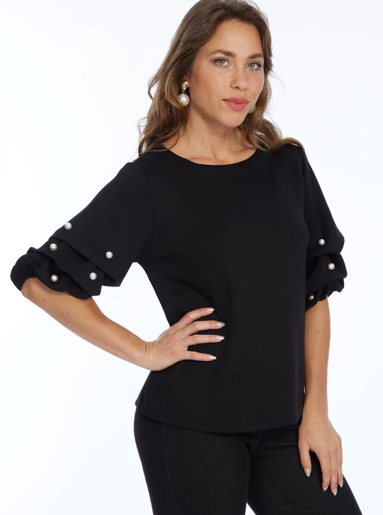 Puff Sleave Top w/ Pearls By: Lior (2-Colors)
