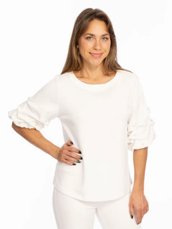 Puff Sleave Top w/ Pearls By: Lior (2-Colors)