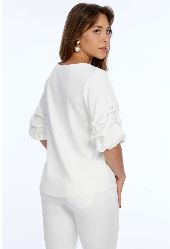 Puff Sleave Top w/ Pearls By: Lior (2-Colors)