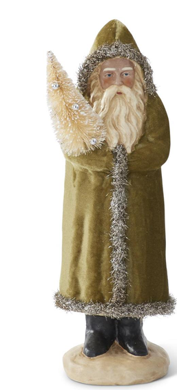 Tinsel Trimmed Green Santa (2-Sizes)