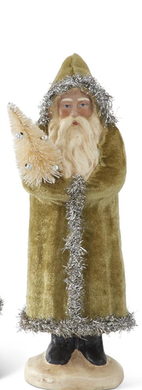 Tinsel Trimmed Green Santa (2-Sizes)