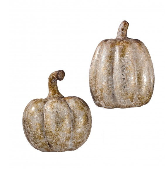 Set of 2 Gold Wash Aged Pumpkins