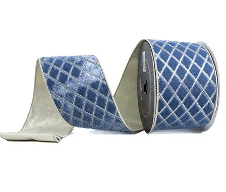 4" x 10 Yards Steel Blue Metallic Diamond Wired Ribbon