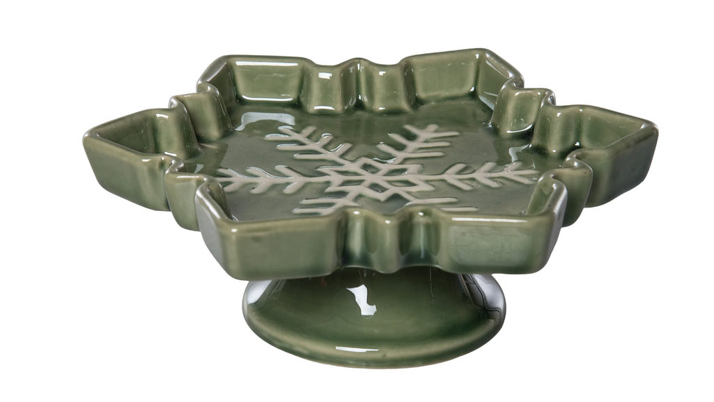Green Snowflake Pedestal Platter