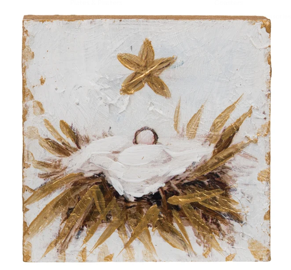 Hand Painted Manger with Star Block Sign