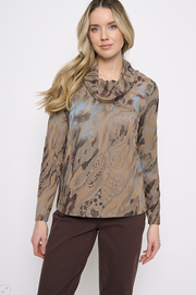 Draped Neck Blue Cream Tunic By: Picadilly