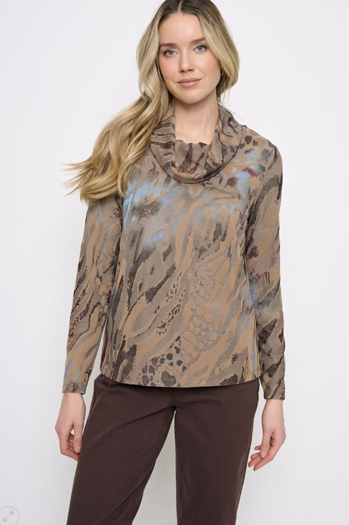 Draped Neck Blue Cream Tunic By: Picadilly