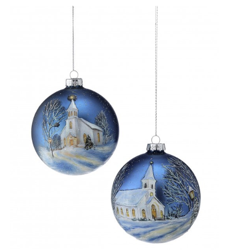 5" Glass Winter Church Ornament (2-Styles)