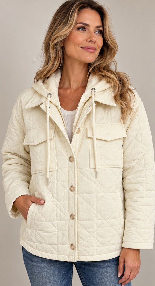Aspen Ivory Quilted Hooded Jacket By: Mystree