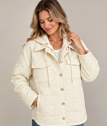 Aspen Ivory Quilted Hooded Jacket By: Mystree