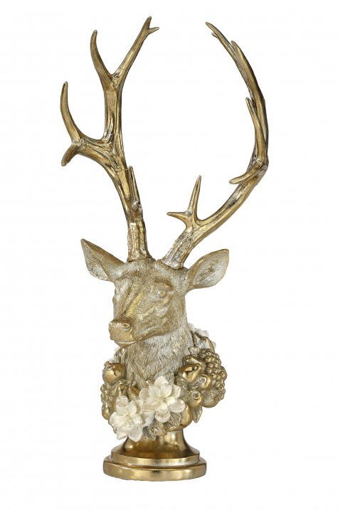 Ivory Gold 21" Deer Bust w/ Magnolia Garland