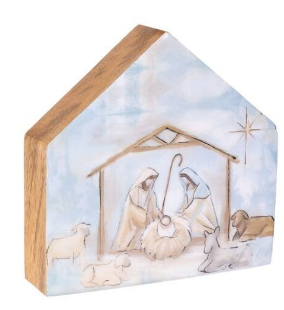 Wood Block Enamel Nativity