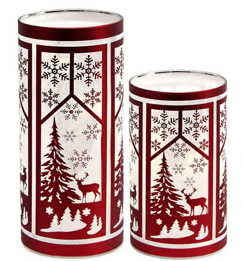 Set of 2 LED Winter Deer Scene Luminaries