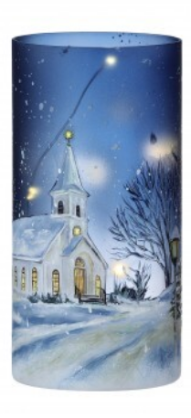 8" LED Winter Church Glass Hurricane (2-Styles)
