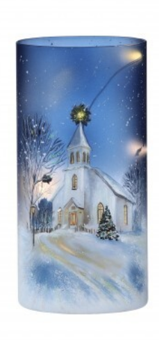8" LED Winter Church Glass Hurricane (2-Styles)