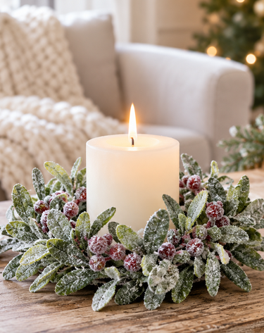 Frosted Mistletoe Candle Ring (2-Sizes)