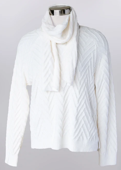 Pull Over Winter White Sweater w/ Scarf