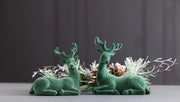 Set of 2 Green Flocked Reindeer