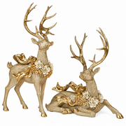 Set of 2 Ivory Gold Washed Deer with Magnolia