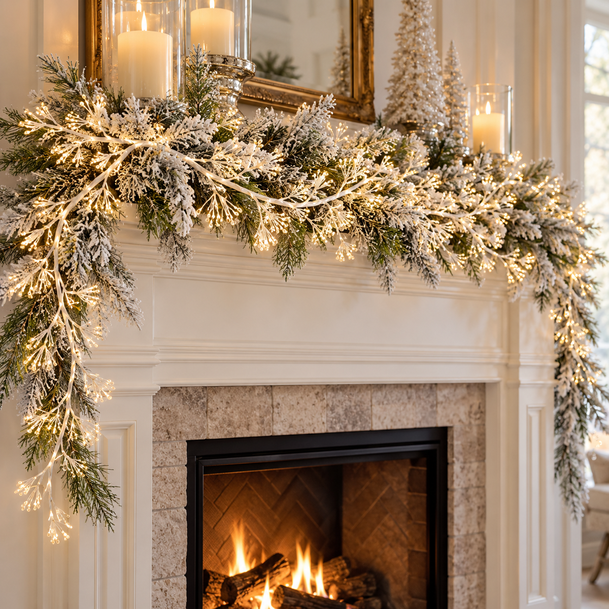 5' White Iced Pod Garland