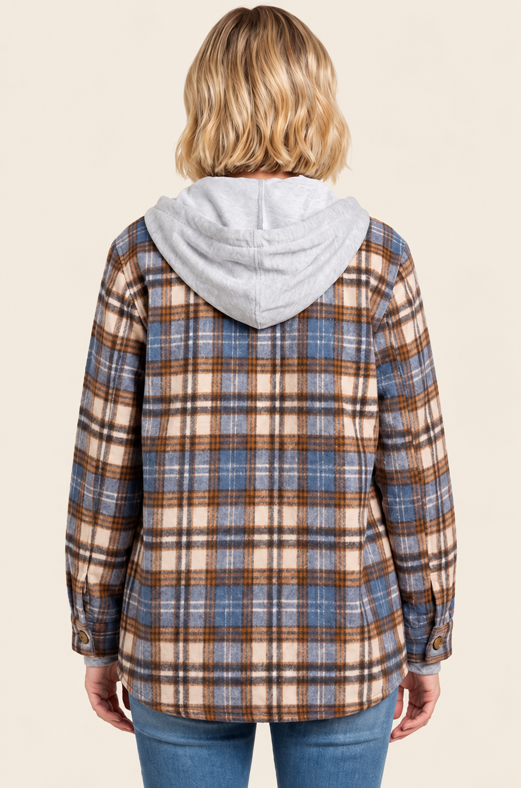Plaid Flannel Button Shirt with Hood