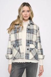 Button Front Blue Plaid Jacket By: Picadilly