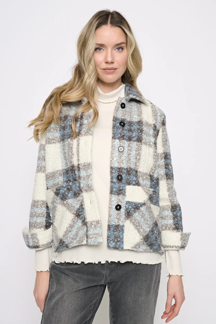 Button Front Blue Plaid Jacket By: Picadilly