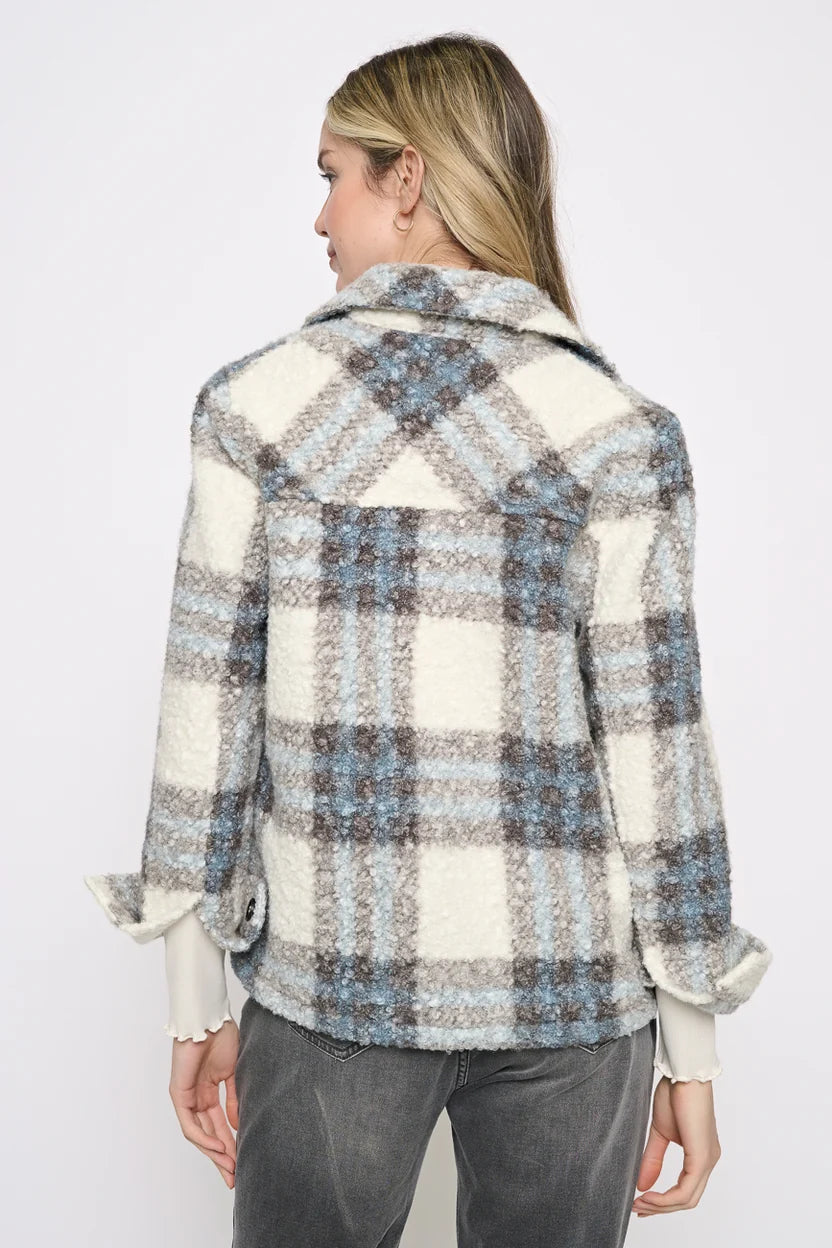 Button Front Blue Plaid Jacket By: Picadilly