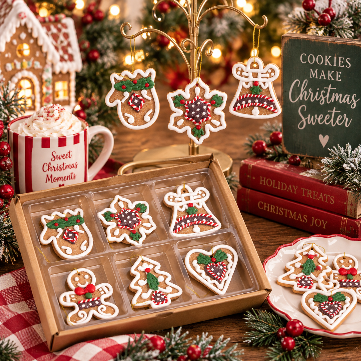 Set of 6 Mini Decorated Gingerbread Cookie Ornaments