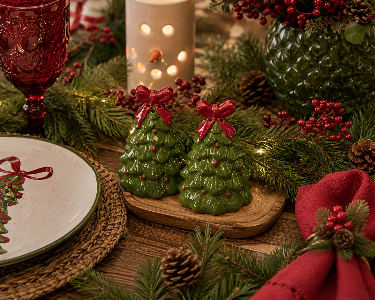 Christmas Tree w/ Bow Salt & Pepper Set