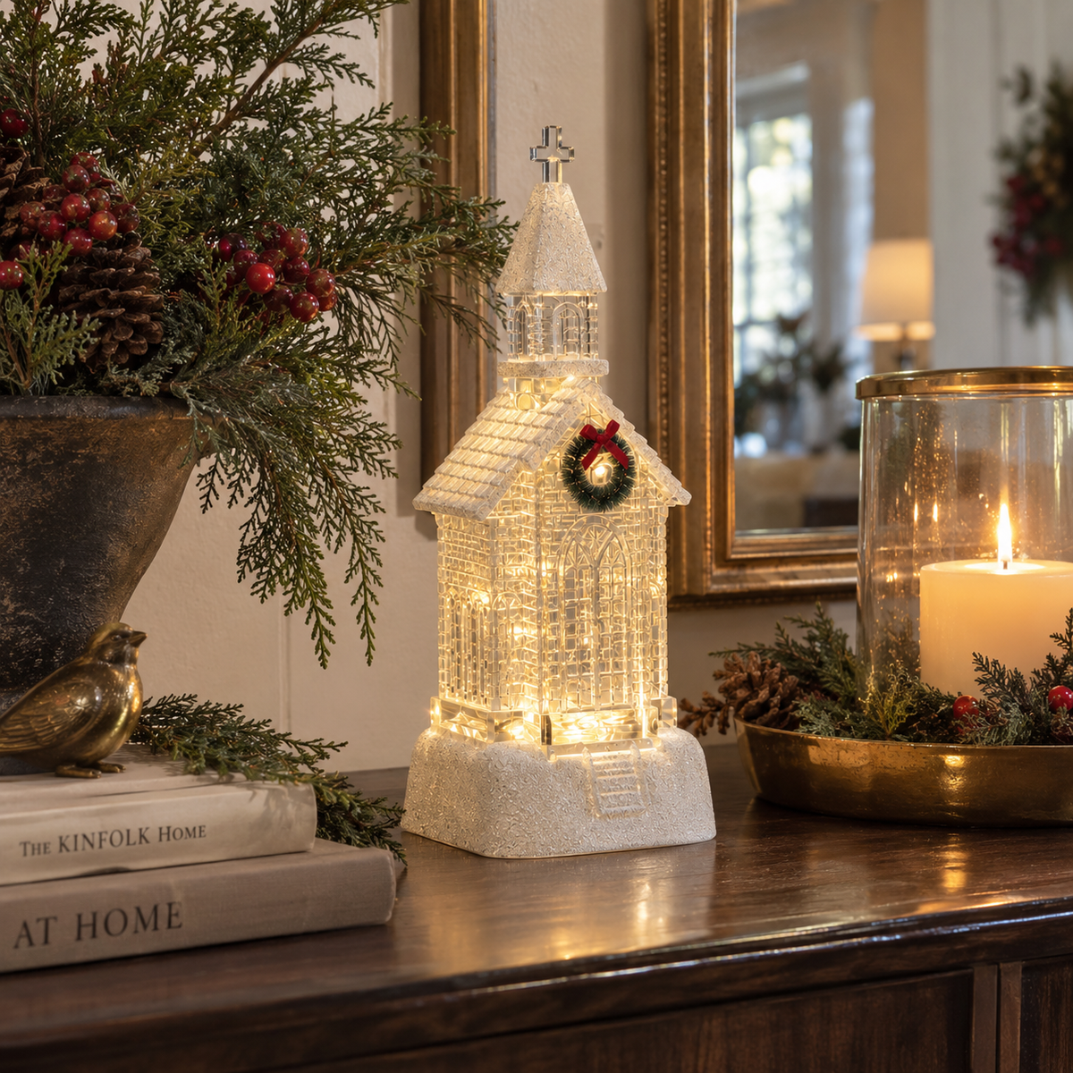 LED 12" Spinning Church Snowglobe
