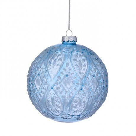 5" Beaded Glass Blue Ball Ornament
