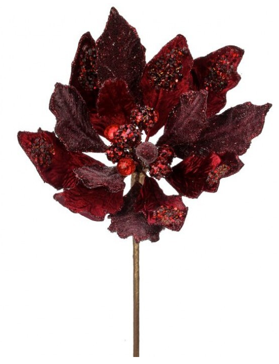 Burgundy Jeweled Poinsettia Stem