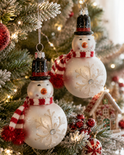 Glass Snowflake Snowman Ornament