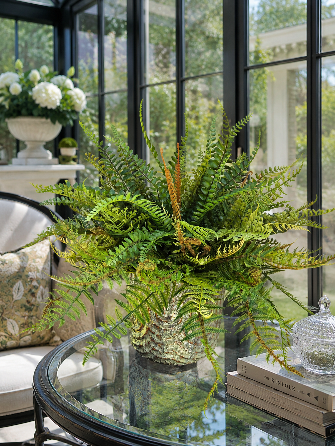 Custom Mixed Fern in Green Stoneware Container
