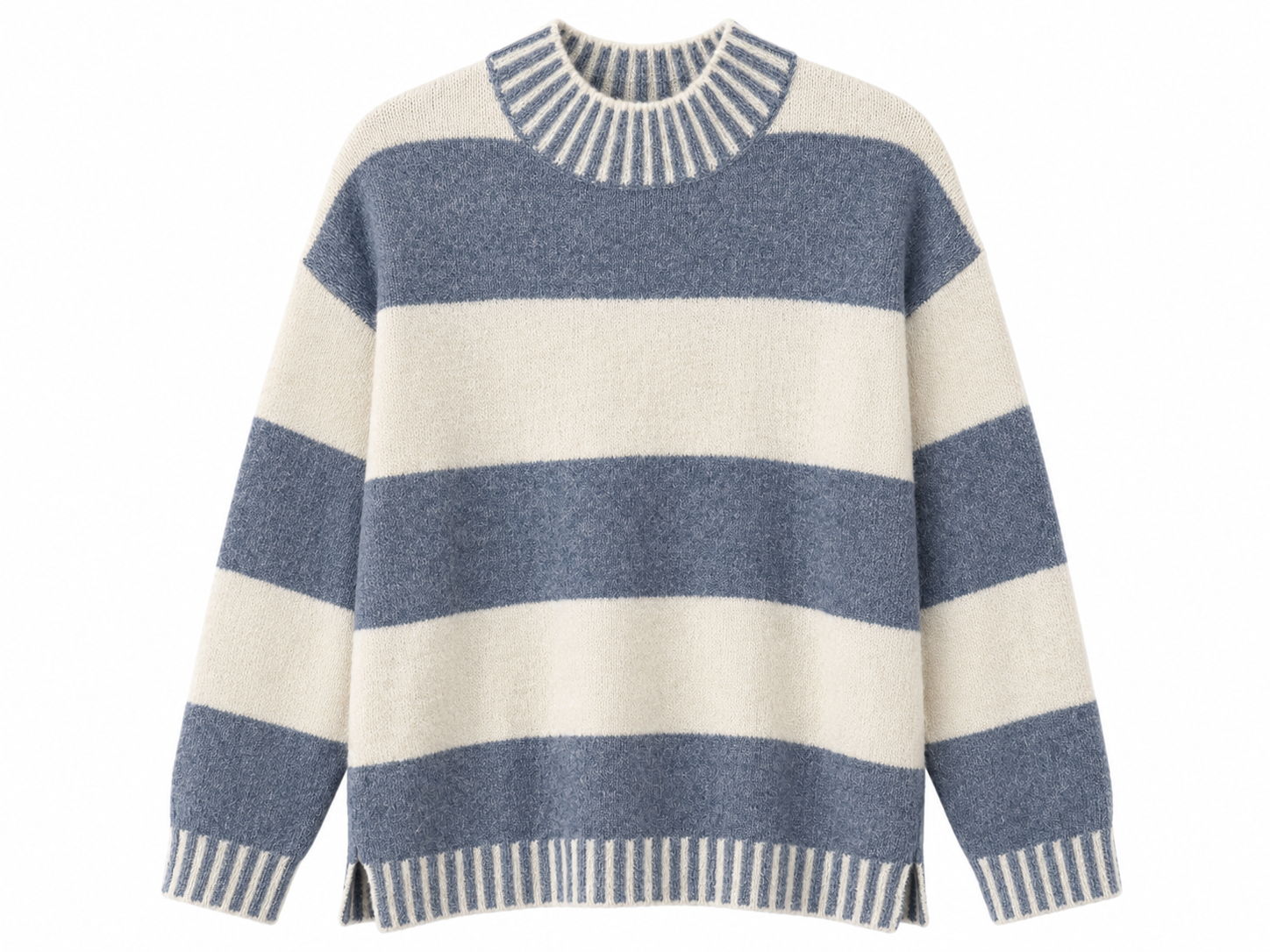 Blue Mock Neck Striped Sweater By: Papillon