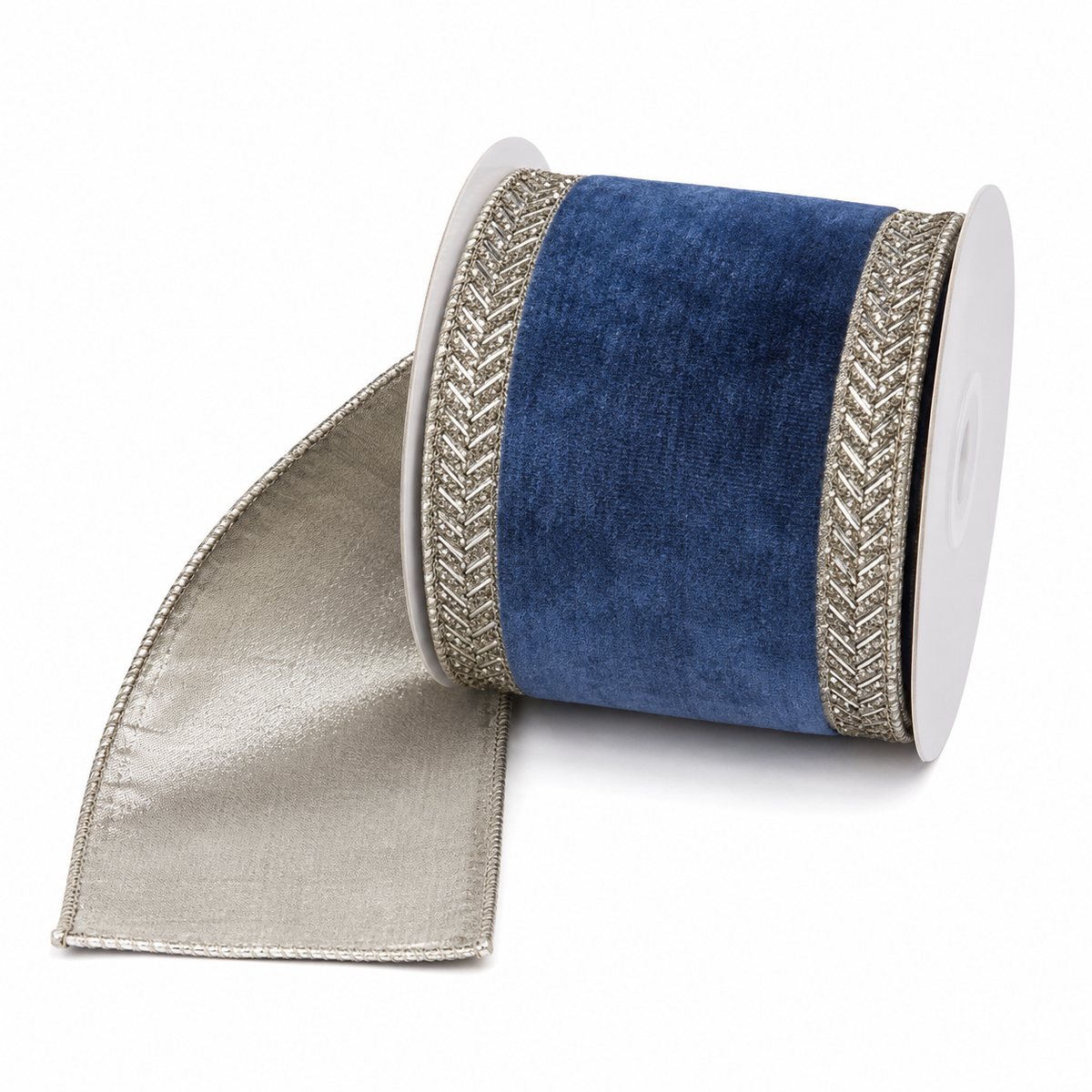 4" x 5 Yards Steel Blue Chevron Crystals Wired Ribbon