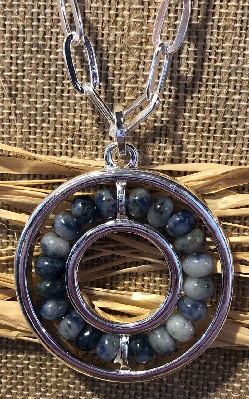 Blue Beaded Medallion Necklace