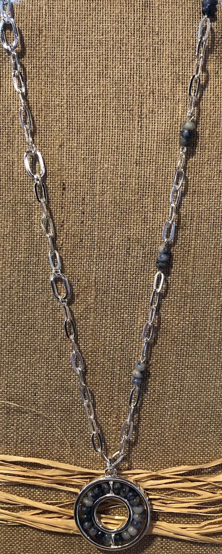 Blue Beaded Medallion Necklace