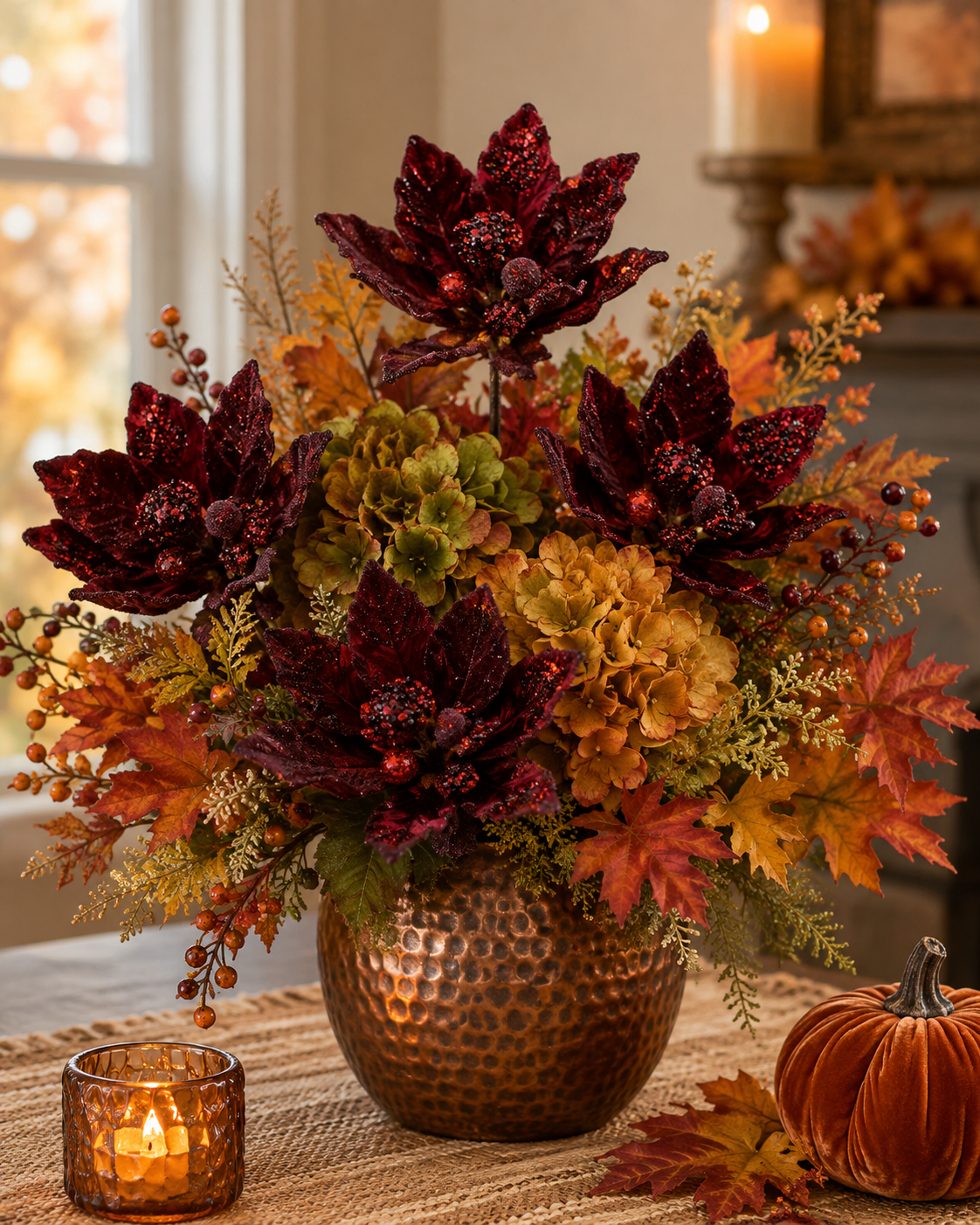 Burgundy Jeweled Poinsettia Stem